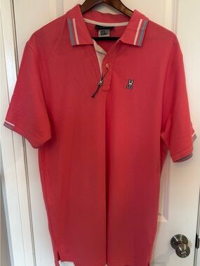 Psycho Bunny Coral Polo with Stripe Trim